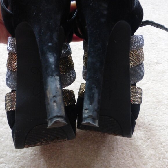 JESSICA SIMPSON black, gold and silver platform heels - Picture 3 of 11
